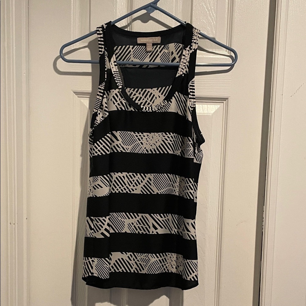 Navy and White Silk Banana Republic Top